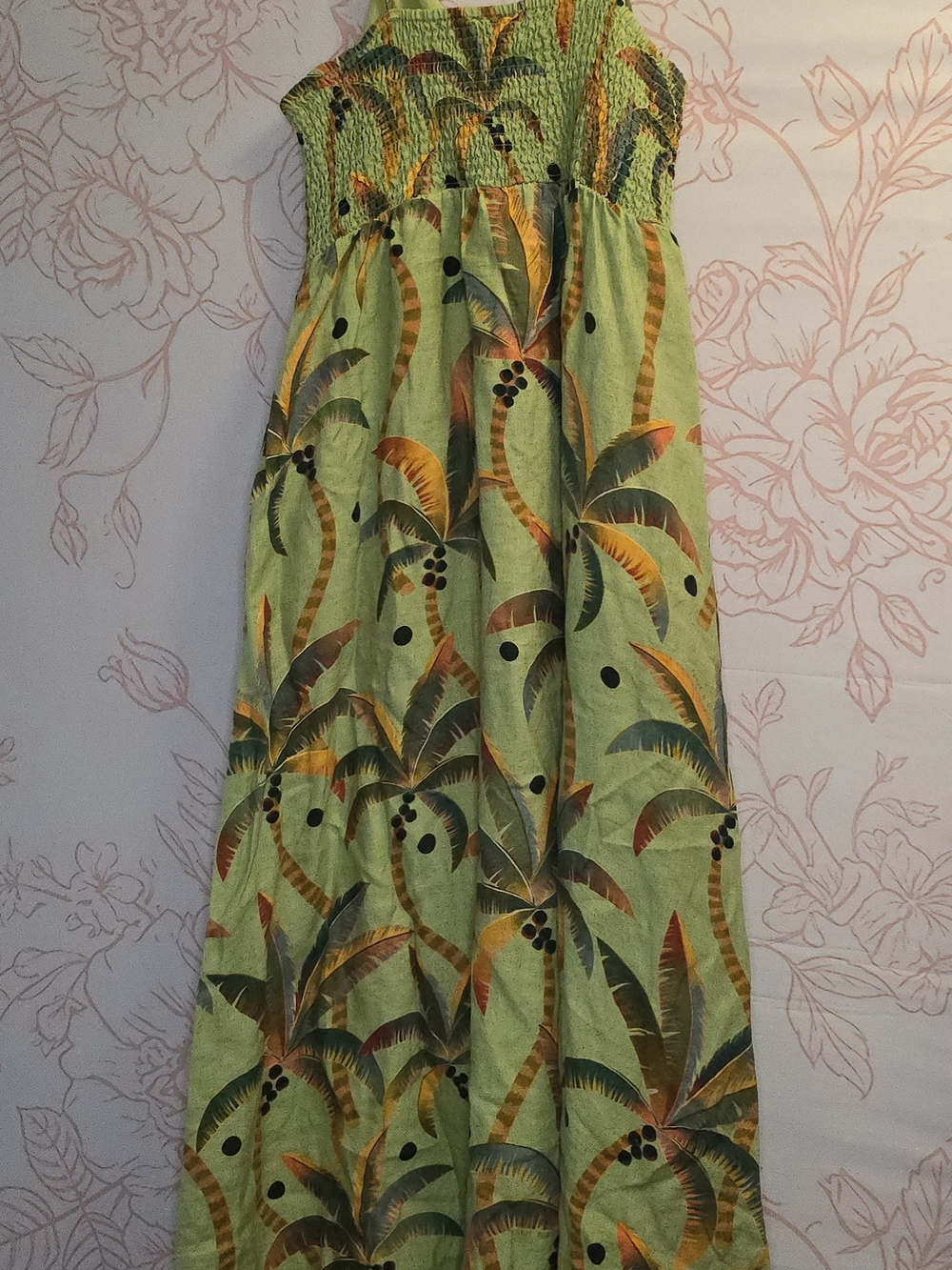 FARM Rio 100% Linen Palm-Print Maxi Dress with Smocked Back and Spaghetti Straps - Picture 5 of 8